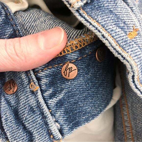 Free People Denim Skirt Mini Distressed A-Line Exposed Button Fly Size 25 Blue - Picture 9 of 13